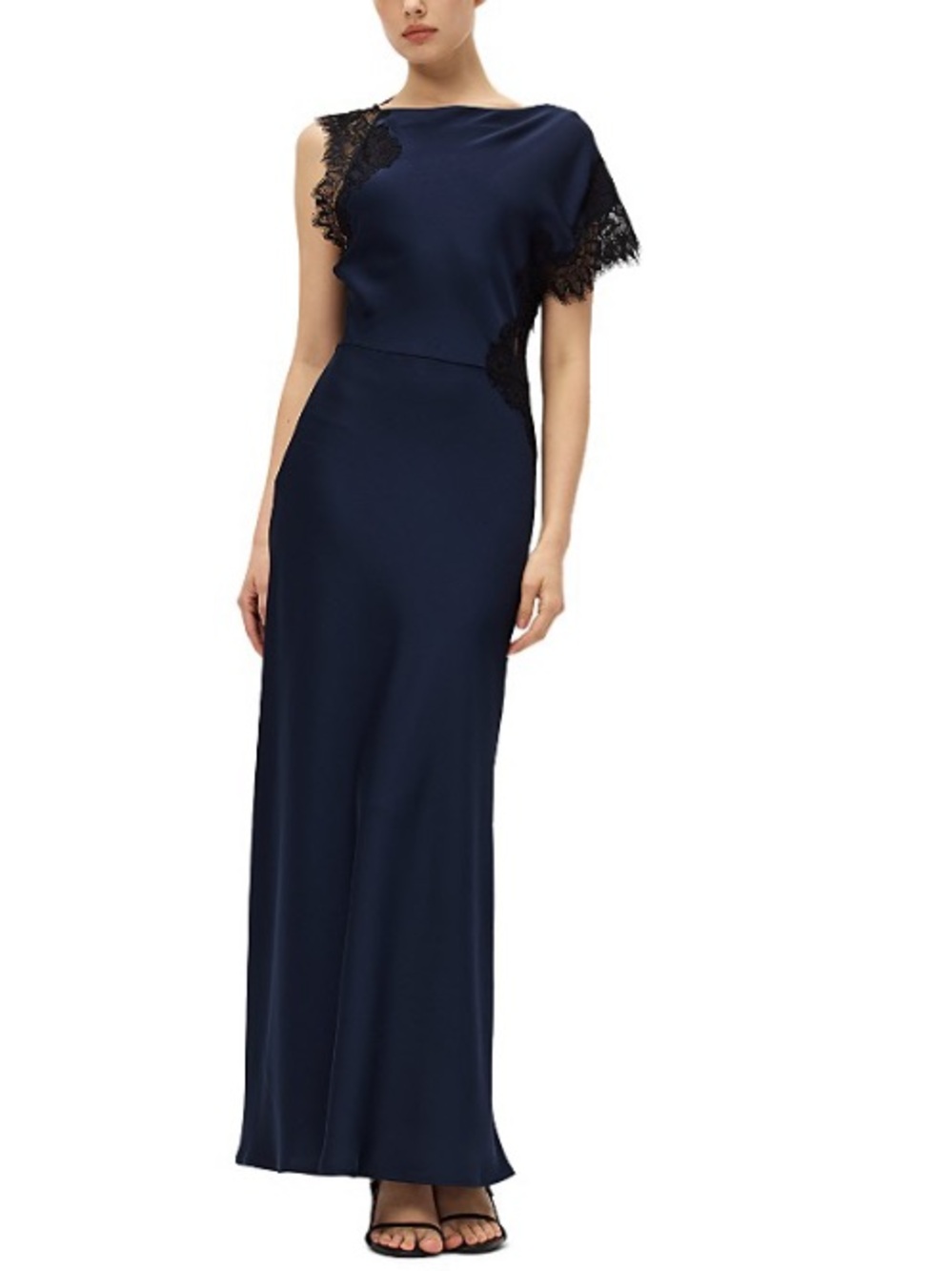 Elodie the Label Elegant and Soft  Maris Blue with Black Lace Maxi  Dress.  NWT